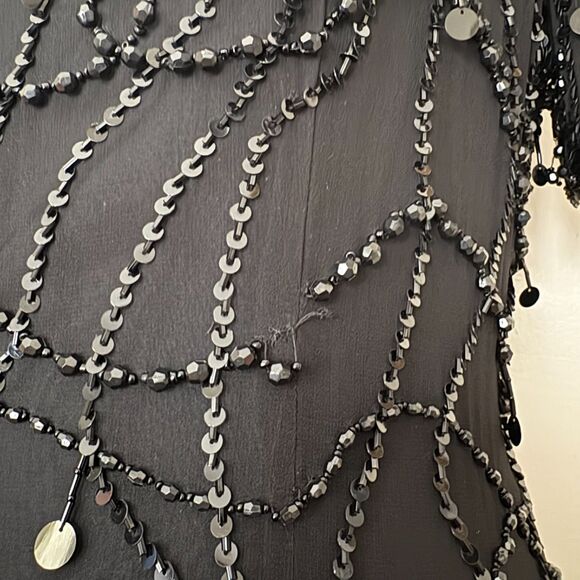 Vintage 80s Night Line Beaded Shift Dress 100% Silk Black‎ Modern Size Small - Picture 5 of 8